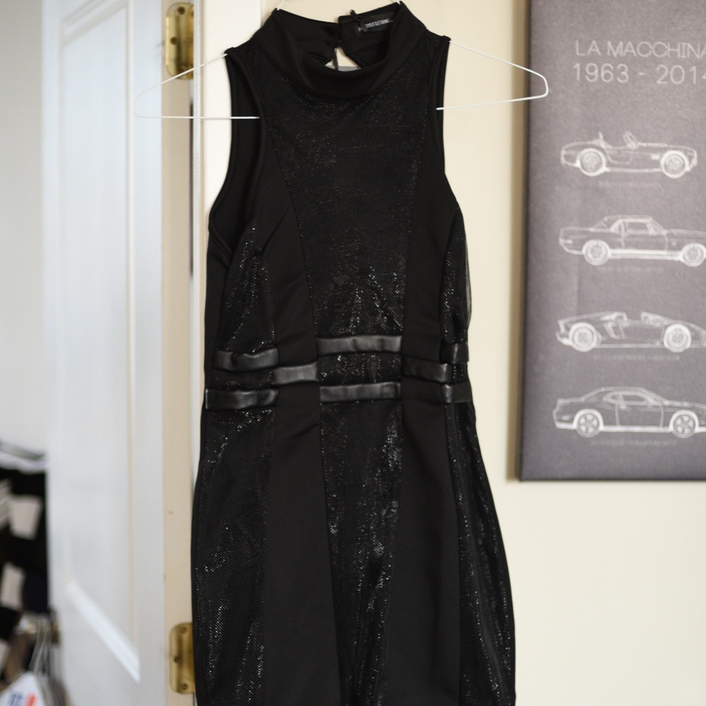 Esma Black High Neck Metallic Detail Bodycon Dress